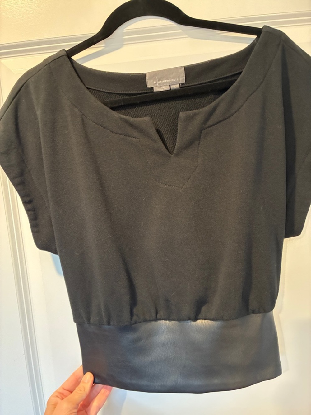 Anthropologie top with faux leather - Picture 2 of 6
